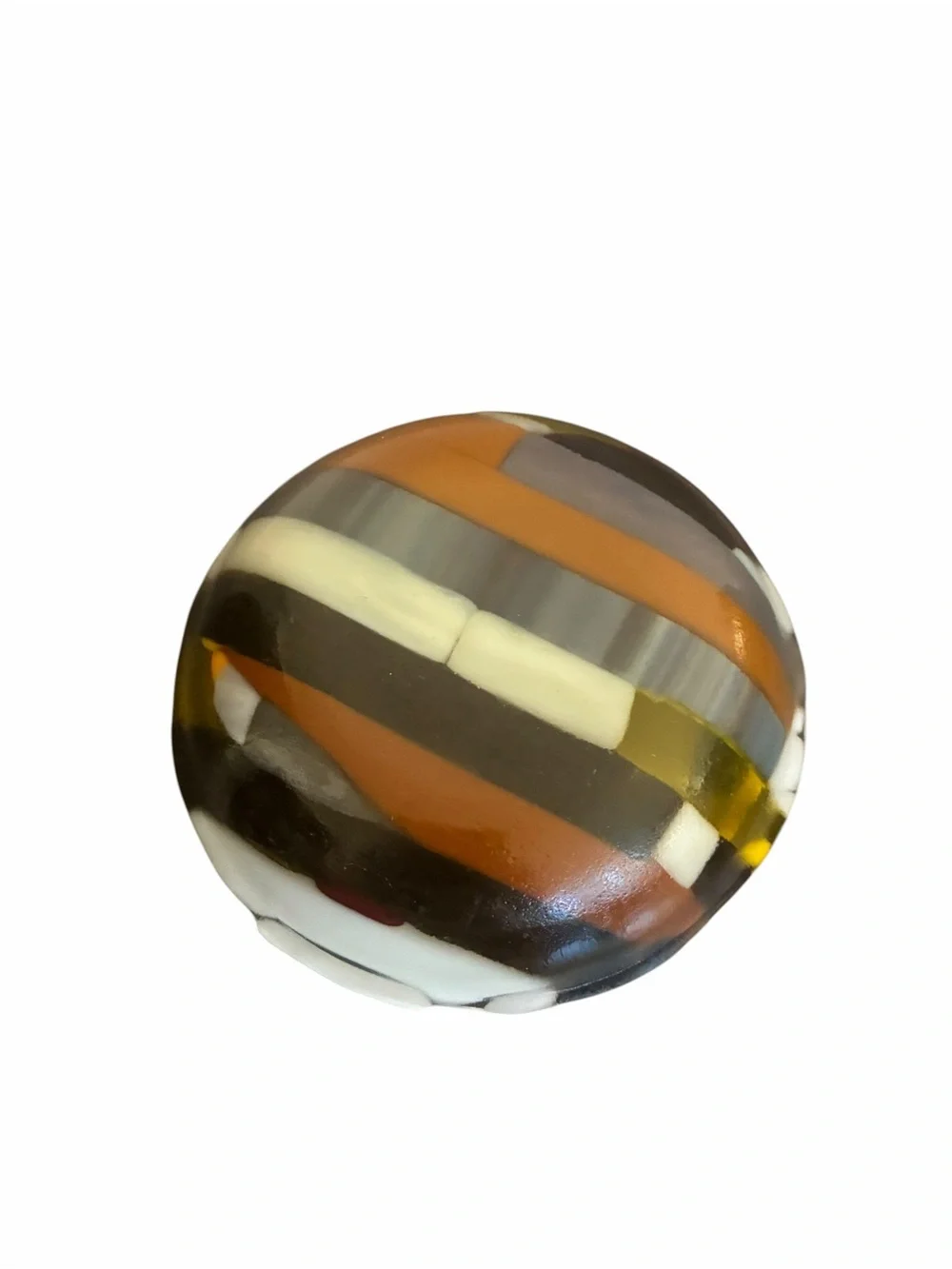 Artisan Fused Glass Trinket Dish Earthy Striped Brown Gray Cream Decor Bowl